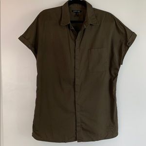 Helmut Lang Cap Sleeve Hidden Button Down Green